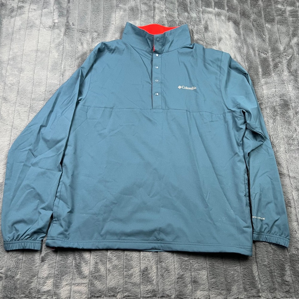 Columbia Mens Omni-Shade Snap Pullover Jacket Blue Teal Ripstop Large 11785